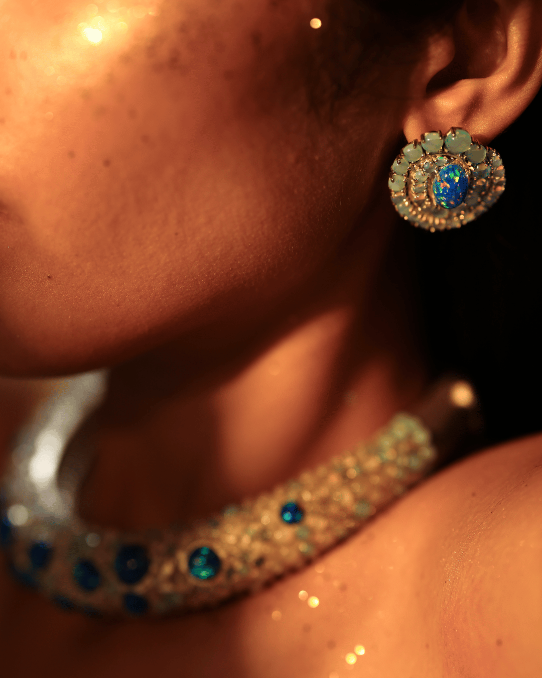 The Blue Opal Orbs Hasli Set (Necklace | Earrings)