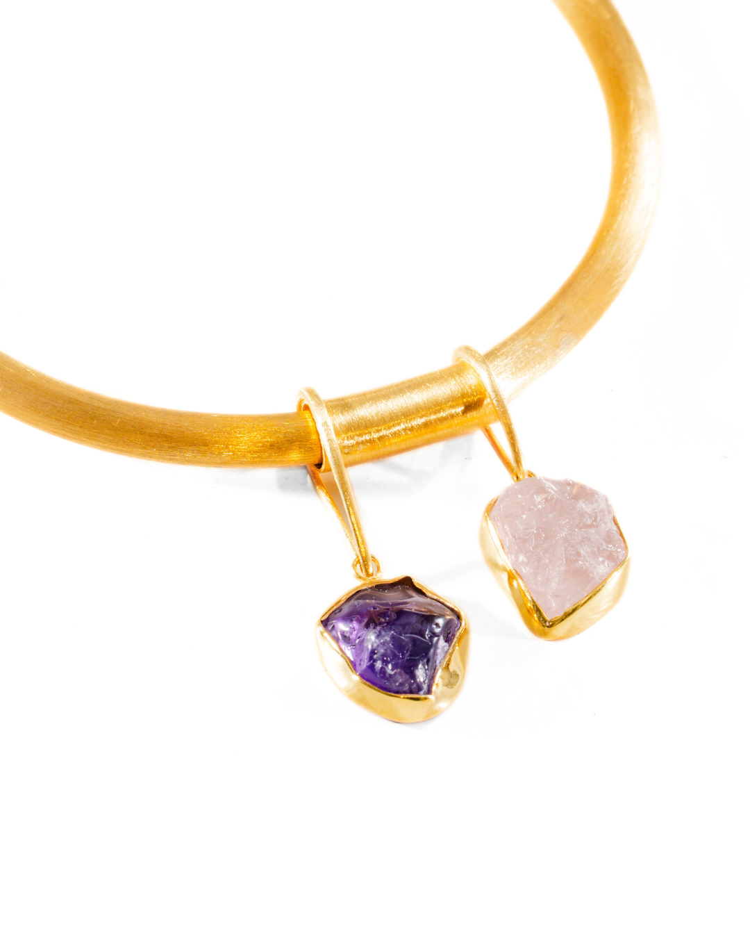 The Crude Love Choker Brushed Gold Double Stone