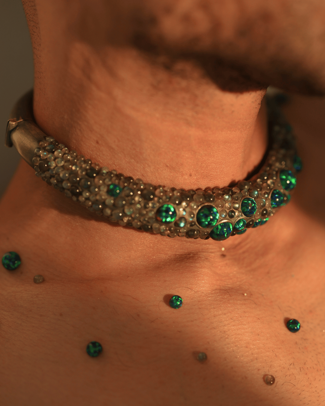 Green Opal Orbs Hasli Necklace - MHARI by Alay Somani