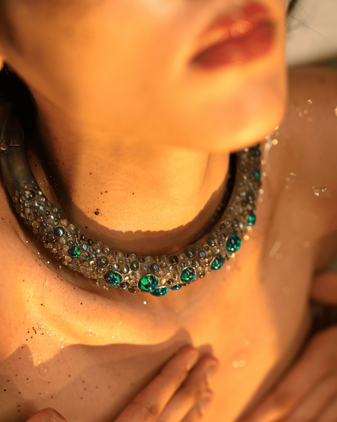 Green Opal Orbs Hasli Necklace - MHARI by Alay Somani