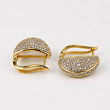 Reversible Opal Perspective earrings flipped to full zircon pavé face in 24k gold on neutral background.