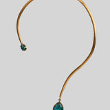 Full front view of Aeris open bar necklace with single opal crystal haze pendant drop in 24k gold.