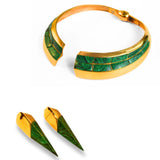 Audace Collar necklace and malachite earring set on white background