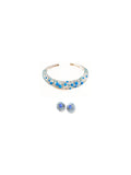 Silver hasli necklace with matching blue opal spiral earrings on white background