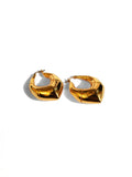 Small gold claw hoop earrings showing angular form on white background