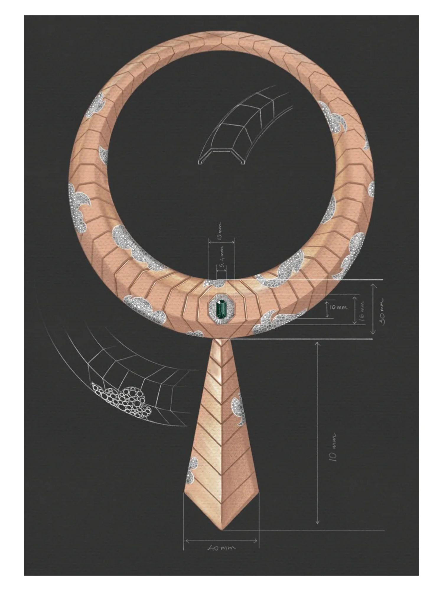 Original design sketch of the Cleopatra's Pride collar necklace with measurements