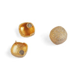 Gold cube earrings showing magnetic closure mechanism, product detail