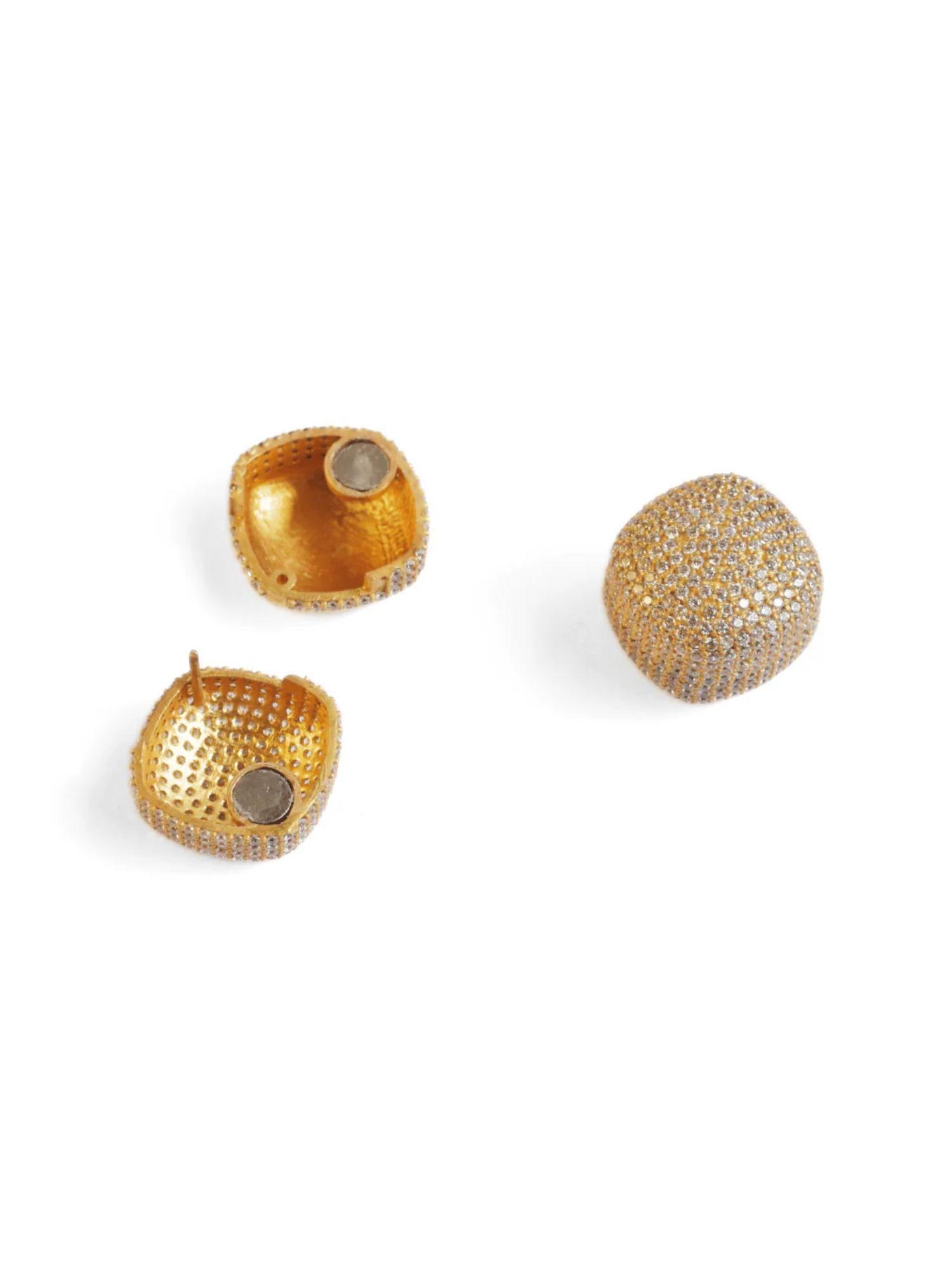 Gold cube earrings showing magnetic closure mechanism, product detail