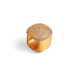 Gold dome cocktail ring with full CZ pave surface on white background