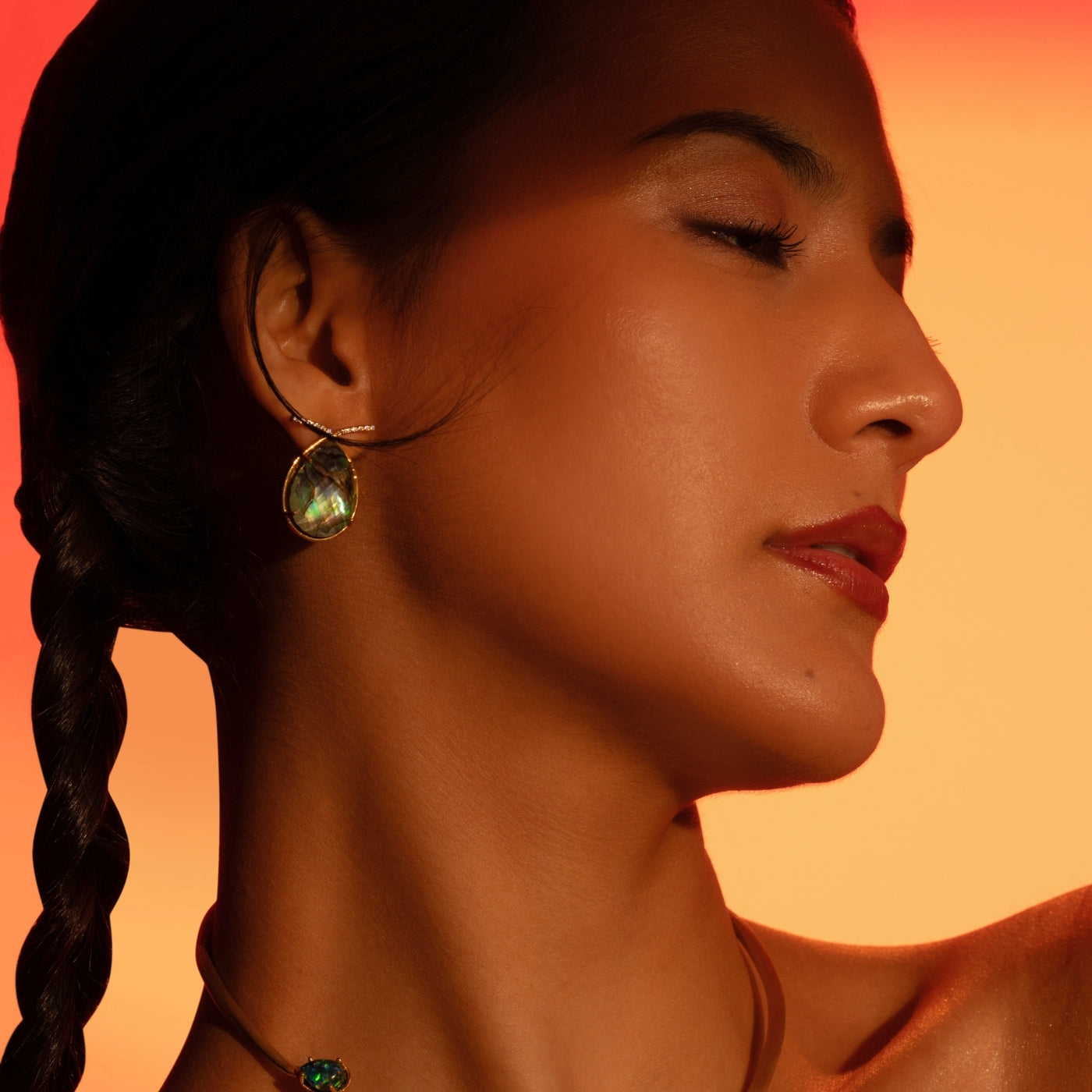 Shop Mhari Earrings — a labradorite teardrop drop earring in gold-plated silver