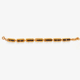 Gold interchangeable box link bracelet with agate beads on white background
