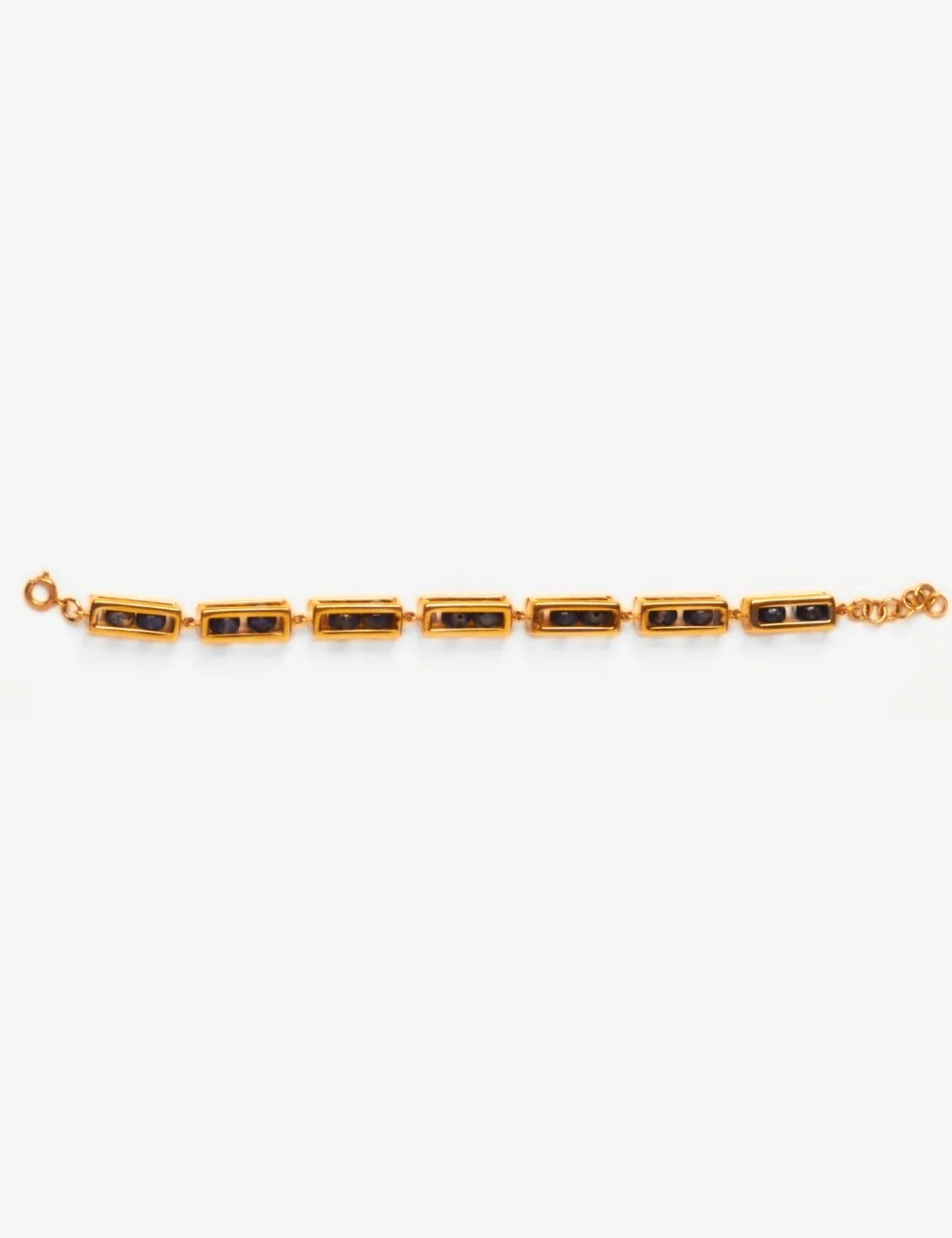 Gold interchangeable box link bracelet with agate beads on white background
