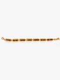Gold interchangeable box link bracelet with agate beads on white background