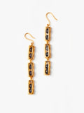 Triple-drop gold box link earrings with agate beads on white background