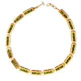 Large gold interchangeable box link necklace with malachite beads on white