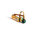 Large gold box cocktail ring with malachite interchangeable beads on white