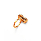 Single gold interchangeable box cocktail ring with agate bead on white