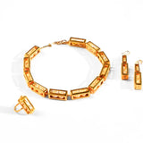 Large gold interchangeable box link necklace, earring and ring set with pearl beads
