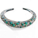 Oxidised silver hasli necklace with green fire opal and labradorite stones