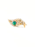 Green fire opal and labradorite wave ear cuff in gold on white background