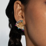 Side profile of Irodori Choker Earring in 925 silver with kaleidoscope flower motif worn on model.
