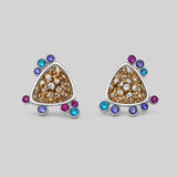 Irodori Choker Earrings with mirror-polished kaleidoscope flower motif and multistone zircon surround in 925 silver.