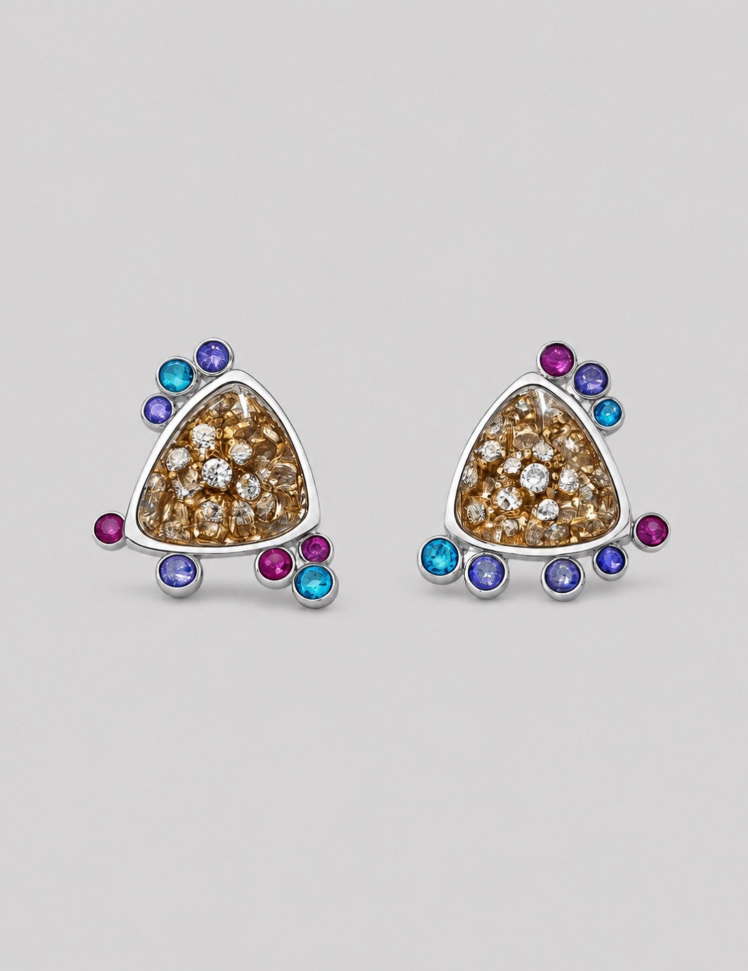 Irodori Choker Earrings with mirror-polished kaleidoscope flower motif and multistone zircon surround in 925 silver.