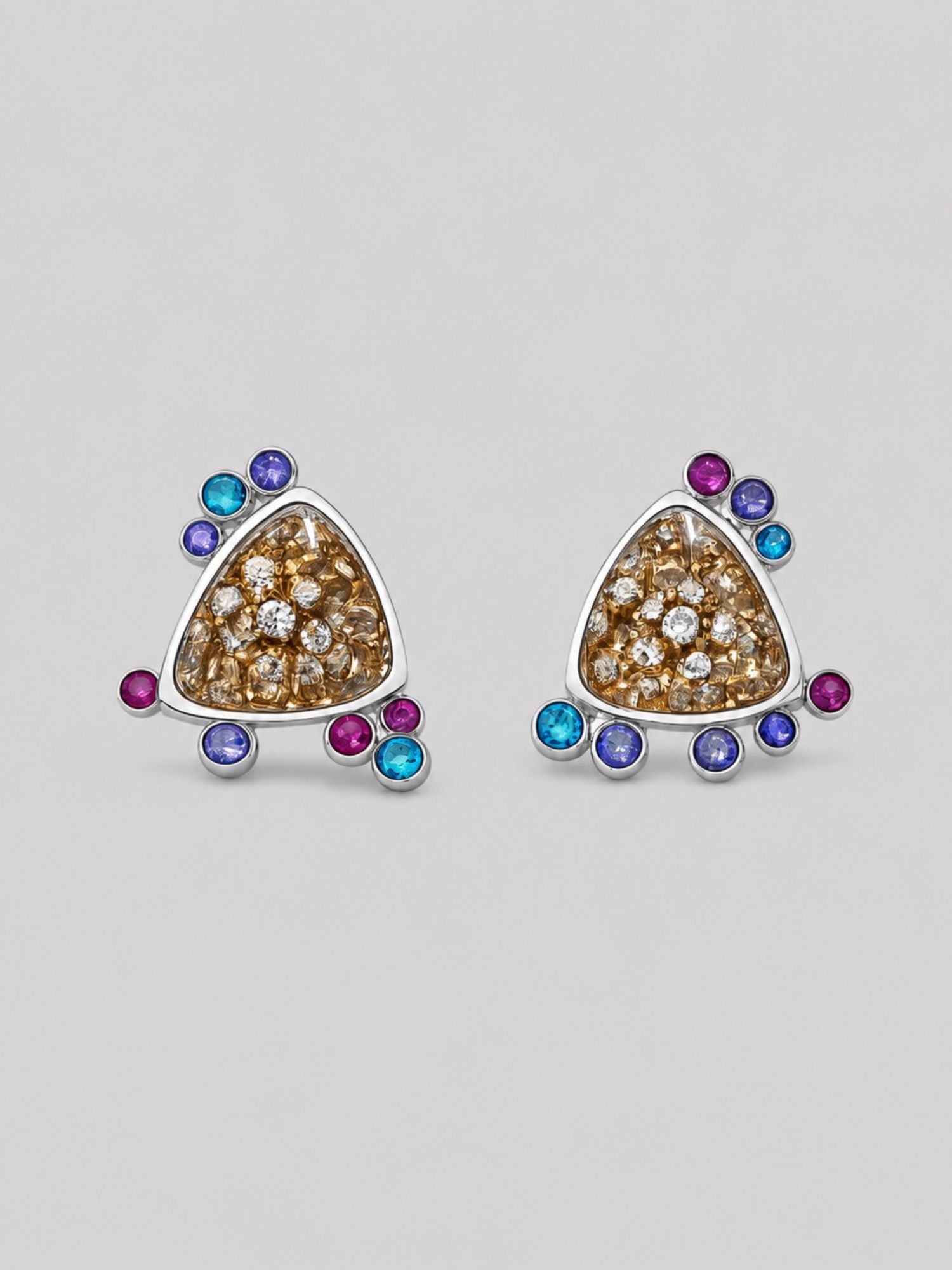 Irodori Choker Earrings with mirror-polished kaleidoscope flower motif and multistone zircon surround in 925 silver.