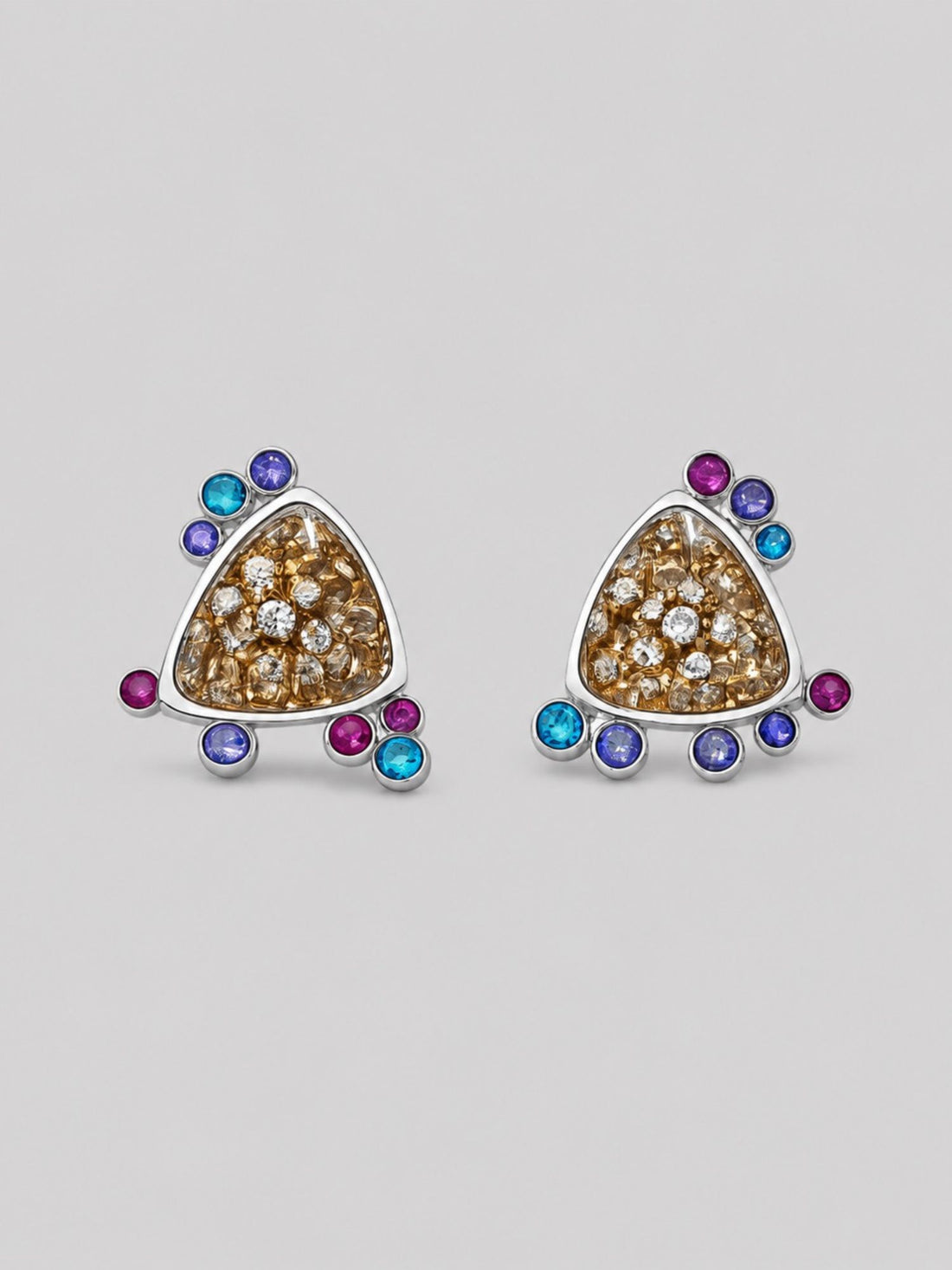 Irodori Choker Earrings with mirror-polished kaleidoscope flower motif and multistone zircon surround in 925 silver.
