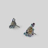 Irodori Choker Earrings side view showing stud post and kaleidoscope zircon motif in polished silver.