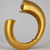 Side view of Irodori Double Motif Cuff showing gold lattice interior and brushed 24k gold finish on open cuff.