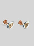 Irodori large drop earrings with amber zircon cluster top and triangular silver drop on neutral background.
