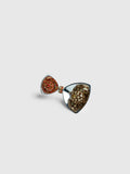 Single Irodori large drop earring in silver showing amber zircon stud and hanging triangular form.