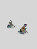 Angled product shot of Irodori Mix earrings showing mixed zircon and coloured stone cluster detail.