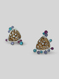 Irodori Mix earrings with amber zircon cluster and teal blue stone accents in silver on neutral background.