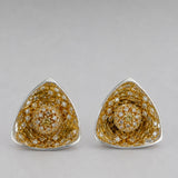 Irodori Large silver statement earrings densely set with amber zircons on mirror-polished 925 silver, pair