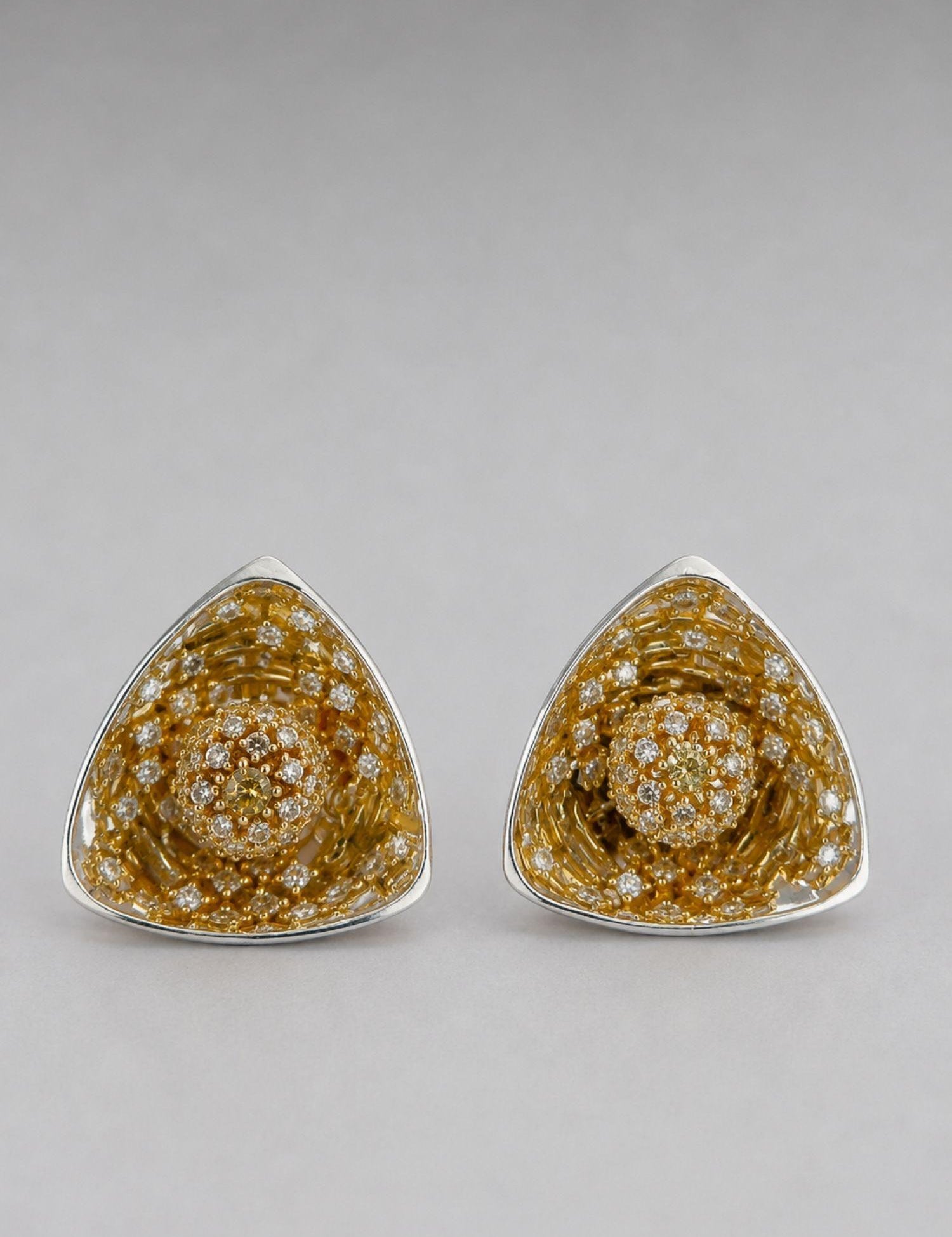 Irodori Large silver statement earrings densely set with amber zircons on mirror-polished 925 silver, pair