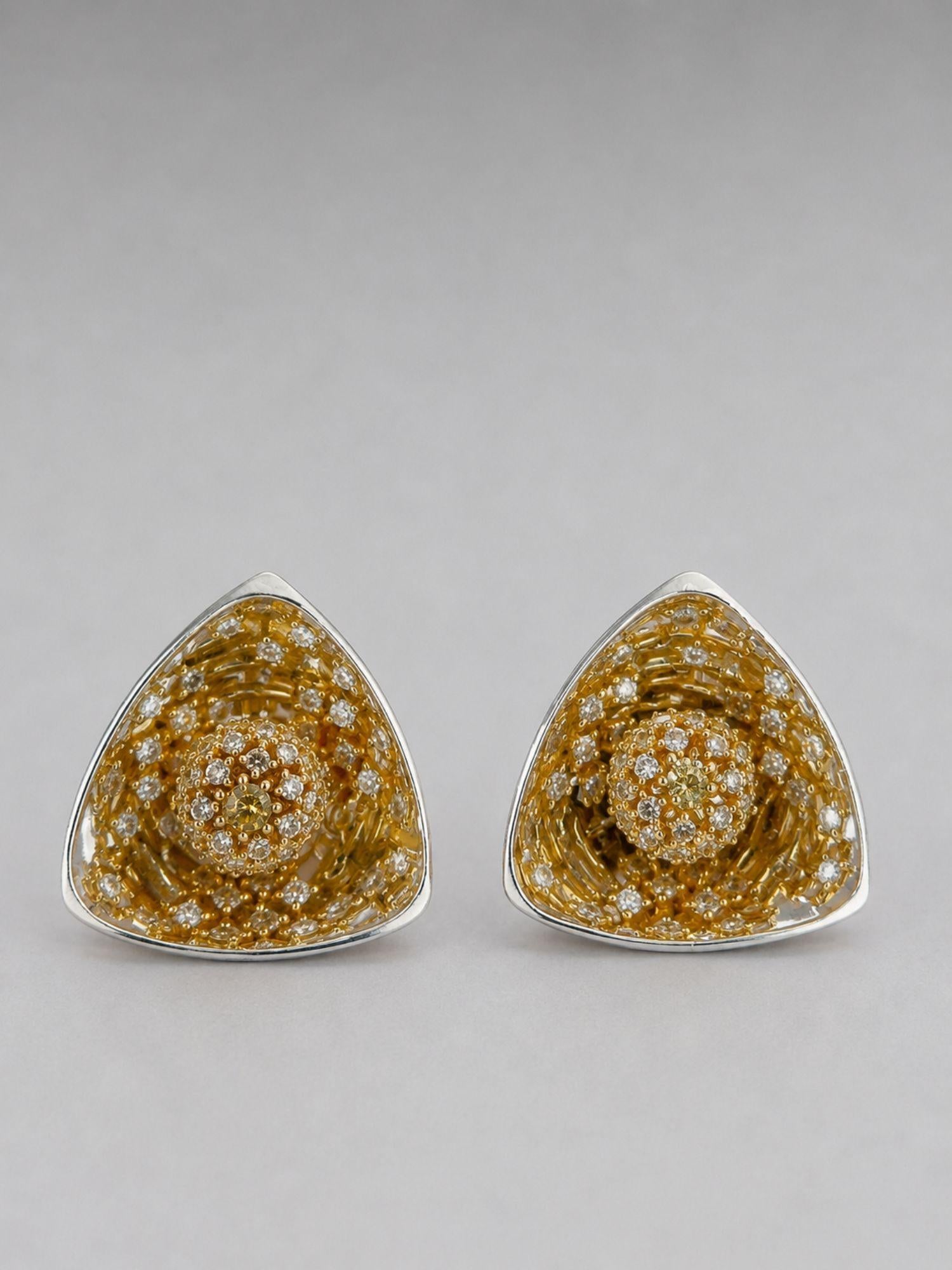 Irodori Large silver statement earrings densely set with amber zircons on mirror-polished 925 silver, pair