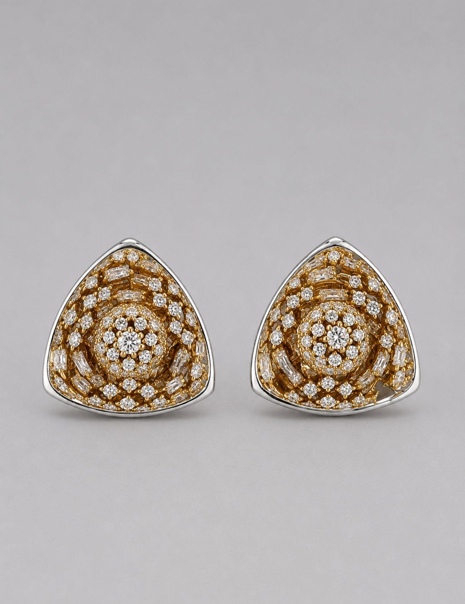 MHARI Irodori Large statement earrings in mirror-polished 925 silver with dense zircon setting, pair