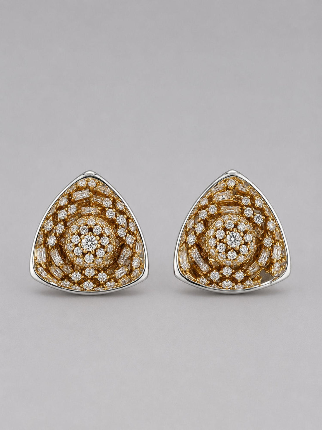 MHARI Irodori Large statement earrings in mirror-polished 925 silver with dense zircon setting, pair