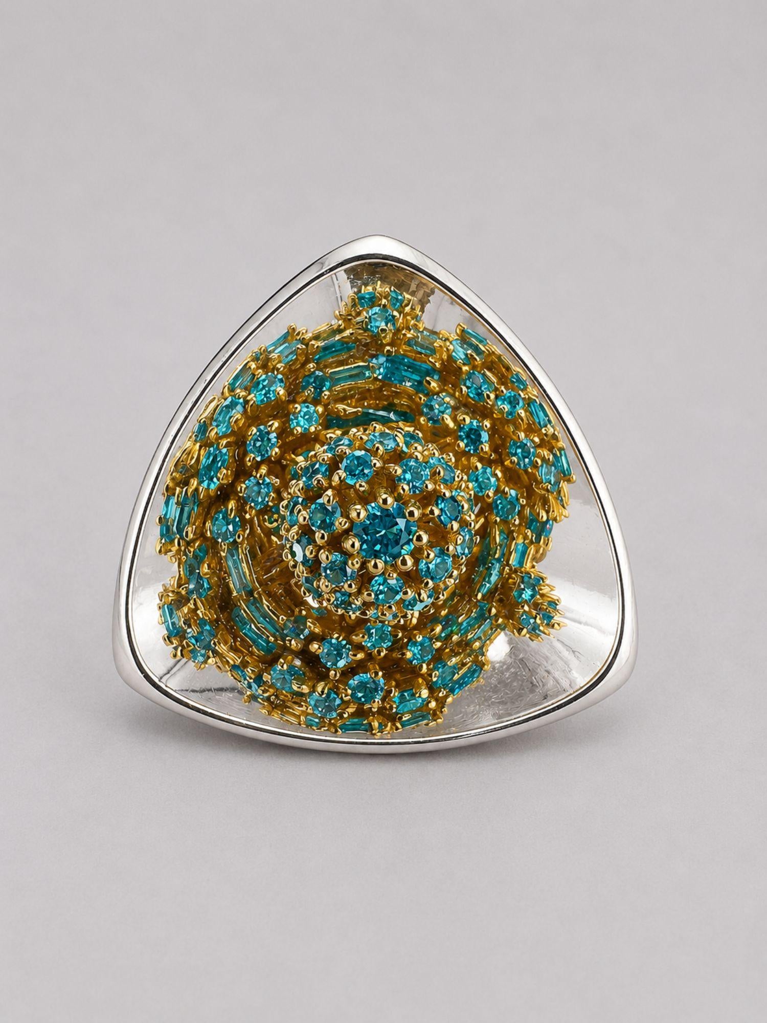 Close view of MHARI Irodori Large statement earring in 925 silver with turquoise stone setting