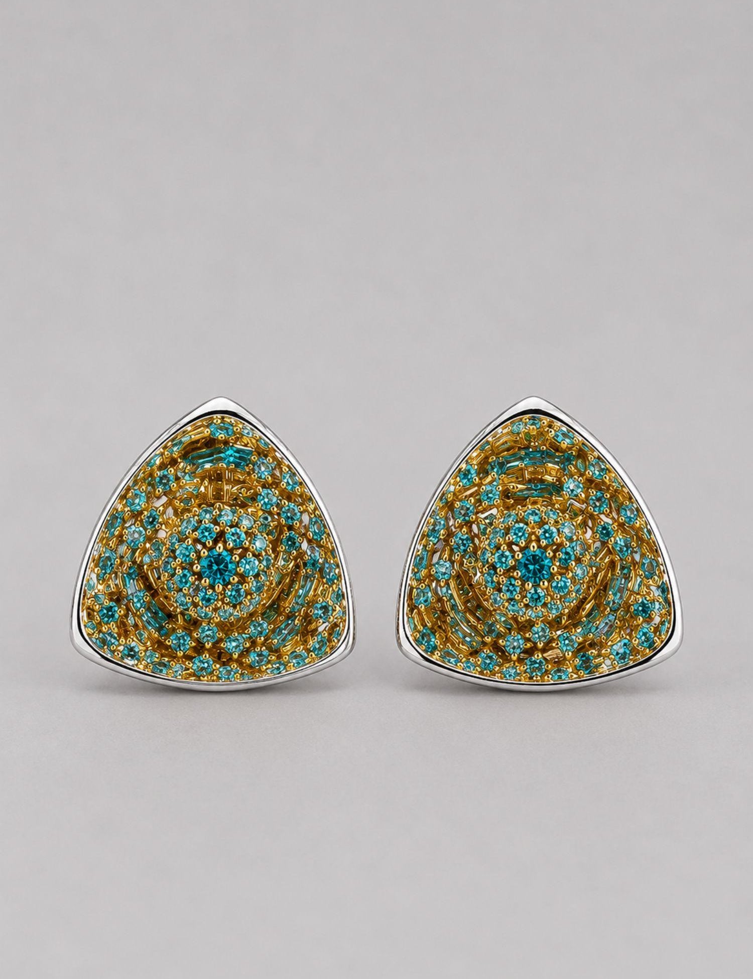 MHARI Irodori Large statement earrings in 925 silver with turquoise stone setting, front pair
