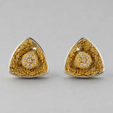 MHARI Irodori Medium gold zircon statement earrings in mirror-polished 925 silver, front view