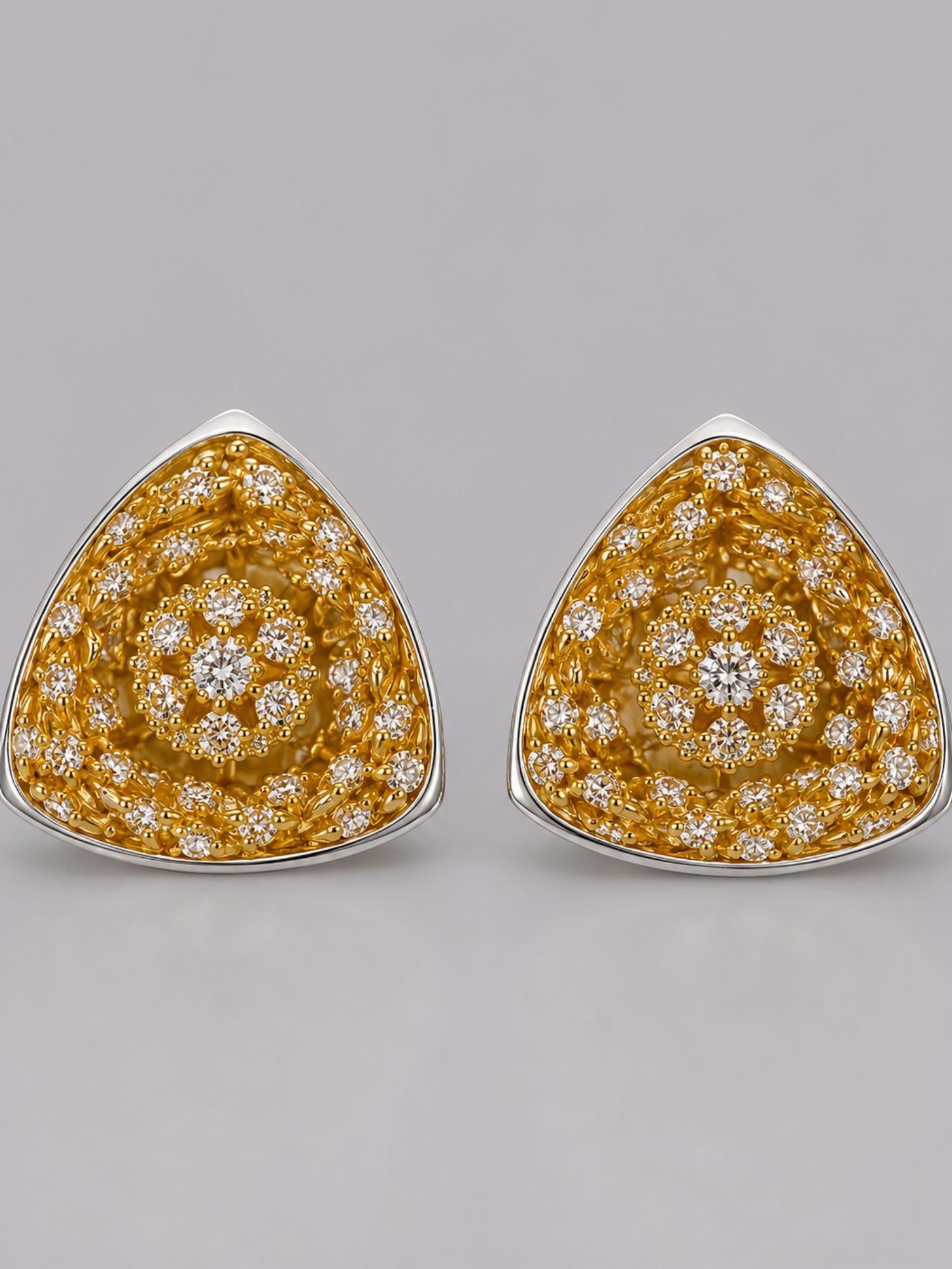 MHARI Irodori Medium statement earrings, gold zircon kaleidoscope on mirror-polished 925 silver, pair