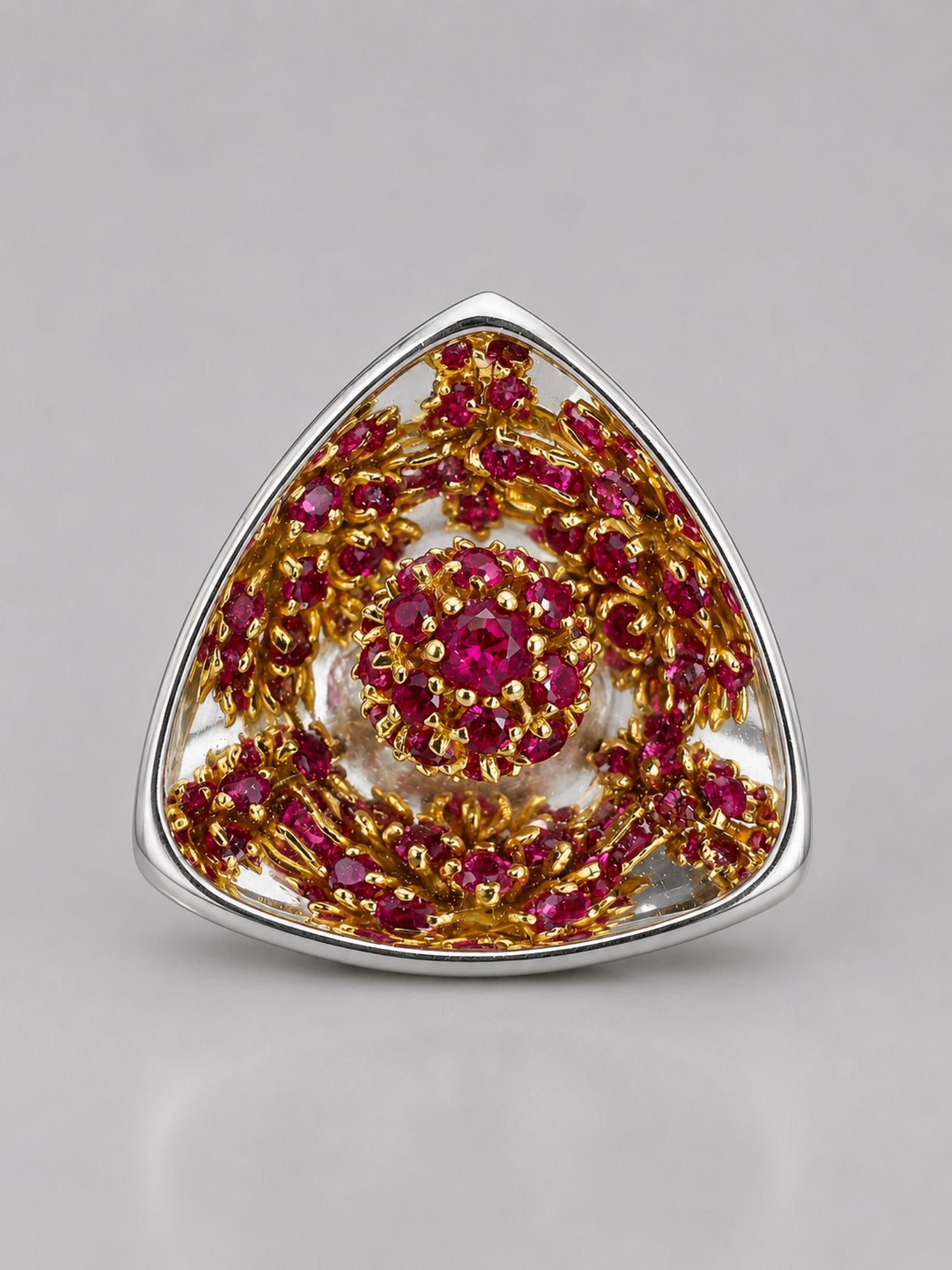 Close detail of MHARI Irodori Medium statement earring with pink and gold zircon setting on 925 silver