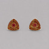 MHARI Irodori Medium statement earrings in 925 silver with pink zircon stones, triangular stud pair