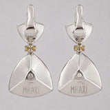 Back view of MHARI Irodori Mix earrings showing MHARI brand stamp on mirror-polished 925 silver