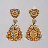 MHARI Irodori Mix drop statement earrings in gold zircon kaleidoscope on mirror-polished 925 silver