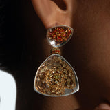 MHARI Irodori Mix orange zircon drop statement earring worn on ear, mirror-polished 925 silver