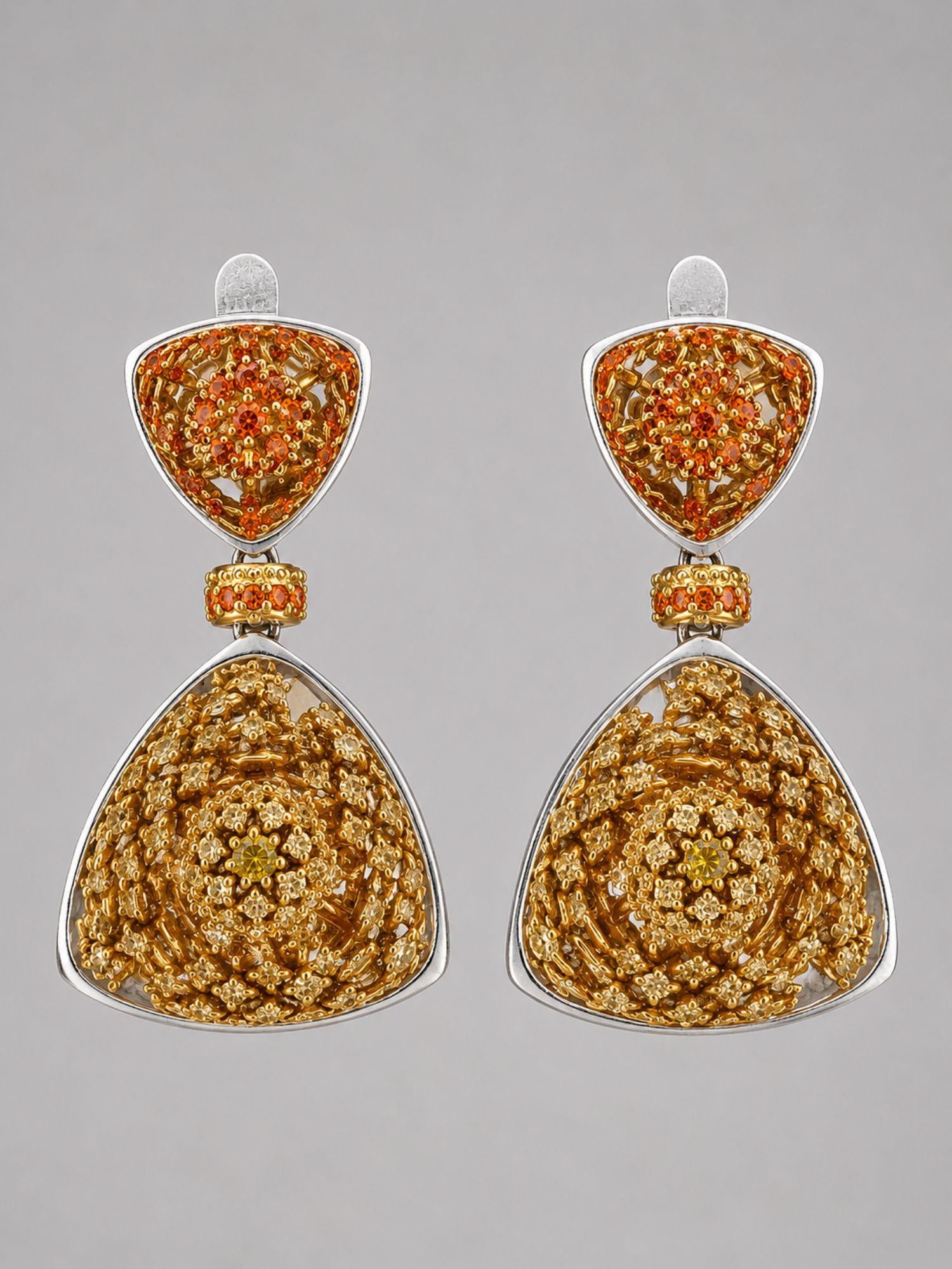 MHARI Irodori Mix drop statement earrings in orange zircon and mirror-polished 925 silver, front pair